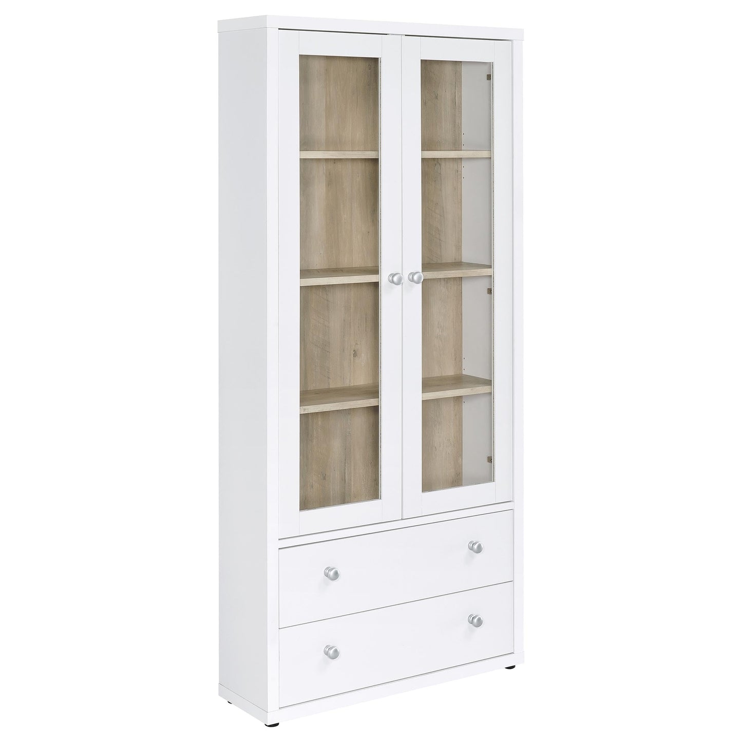 Coaster Home Furnishings - Hawthorne - 4-Shelf Tall Wood Accent Cabinet with Glass Doors, Drawers - Farmhouse Style - Living Room, Entryway & Home Kitchen - White - 953477