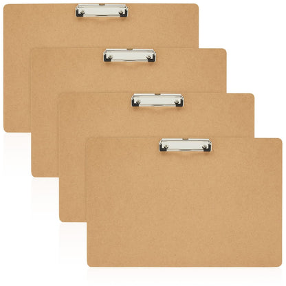 Juvale Clipboard - 11.5 x 17.4 in, Brown MDF, 4-Pack - Wood Clipboard Set with Low-Profile Metal Clip & Retractable Hook - Oversized & Portable for Drafting Board & Sketch Board Use