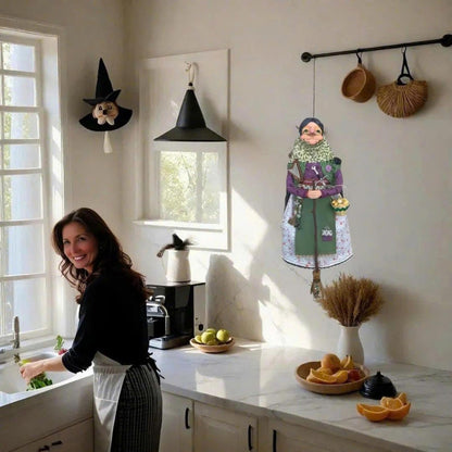 Handmade Kitchen Witch Doll, Good Luck Cooking Dolls Hanging Ornament, Unique Home Decor Figure on Broomsticks for Cooks, Festive Lucks Charm Decoration for Culinary Enthusiasts(C)