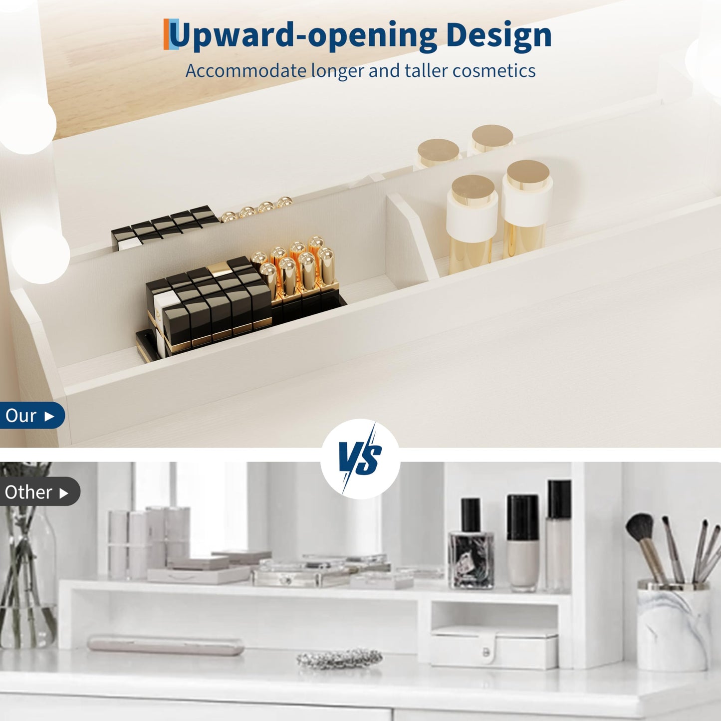 GarveeHome Vanity Desk with Mirror and Lights, Makeup Vanity with Power Outlet & 11 LED Bulbs, White Dressing Table with 3 Drawers and Storage Shelves, Modern Makeup Table for Bedroom, Standalone