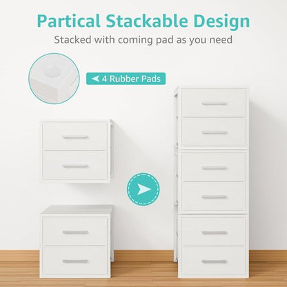 BOLUO Stackable Storage Drawers - Narrow Closet Organizers | Modern White 2-Drawer Dresser (2-Pack)