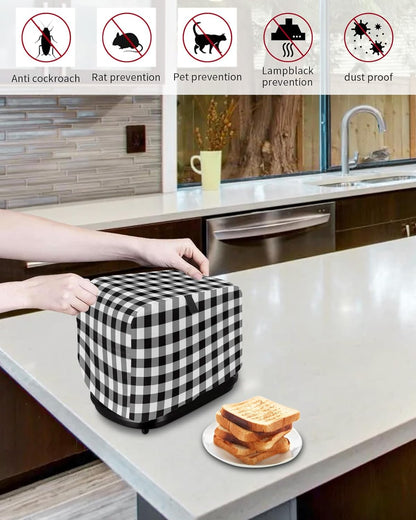Black and White Checkered Toaster Cover 2 Slice, Farmhouse Buffalo Plaid Kitchen Appliance Dust Cover with Loop
