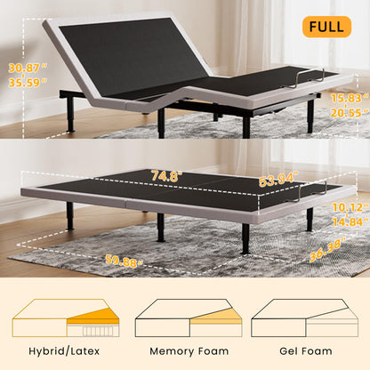 Yireehome Electric Full Size Adjustable Bed Frame with Wireless Remote, USB, Head & Foot Incline, Underbed Lighting, Heavy Duty Platform - Easy Assembly, Zero Gravity, Quiet Motor - Metal BedFrame