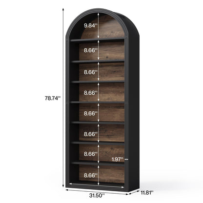 LITTLE TREE 8-Tier Bookcase, 78.7" Tall Bookshelf with Arched Top, Large Freestanding Wooden Open Bookcase Bookshelf, Modern Book Shelf Organizer for Living Room, Bedroom, Office, Library, Black Brown