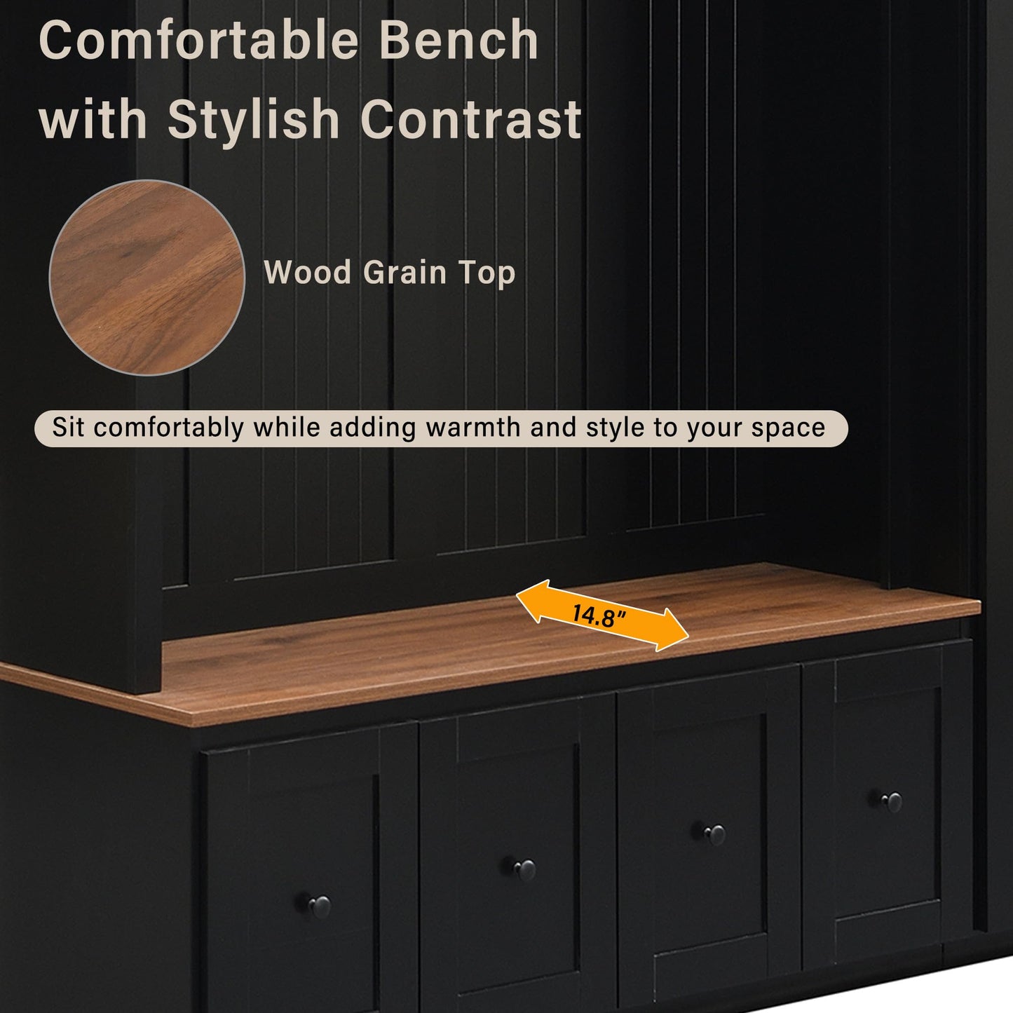 Shaical Hall Tree with Bench and Pull-Out Storage, 5-in-1 Entryway Shoe Bench with Coat Rack & 4 Drawers 2 Cabinets 4 Hooks, 78.7''H Wooden Storage Organizer for Hallway, Mudroom, Entrance, Black