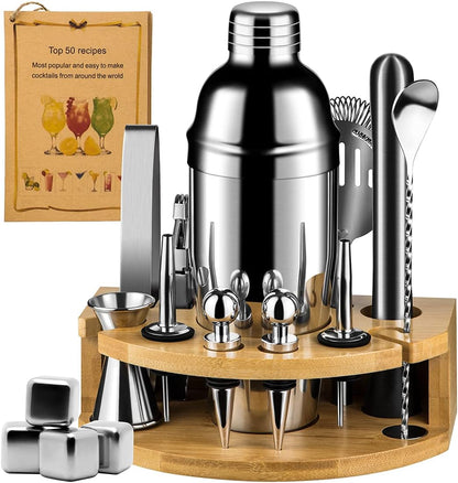 Set, 24oz/750ml Set (25oz-17pcs) Stainless Steel Cocktail Shaker Bartender Kit Includes Strainer and Stir Stick