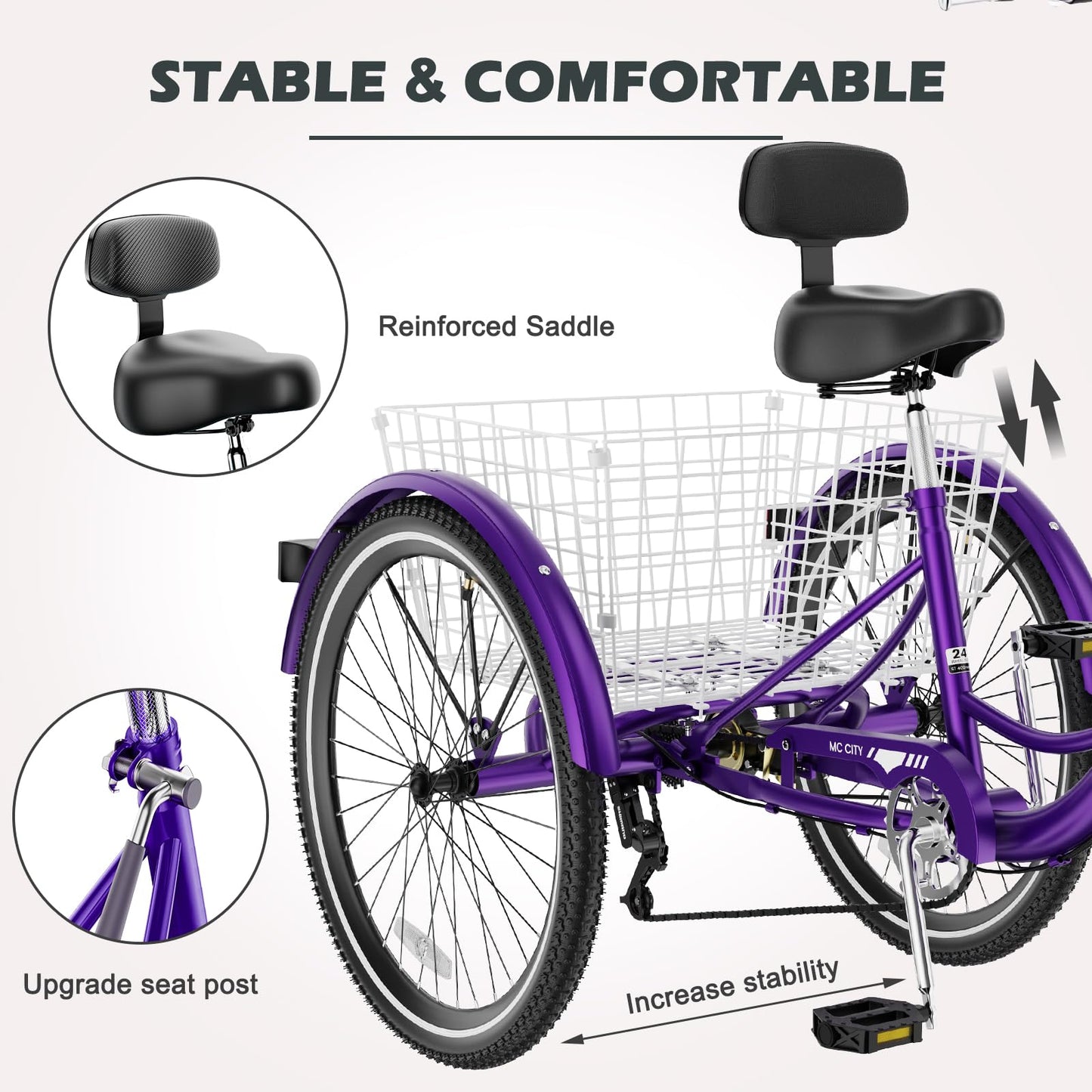 ABORON Adults Tricycle, 3 Wheels Bike for Adult, Tricycle for Adults, Double-Wall Wheel Rims, Tricycle for Women Men Exercise Outdoor Sports