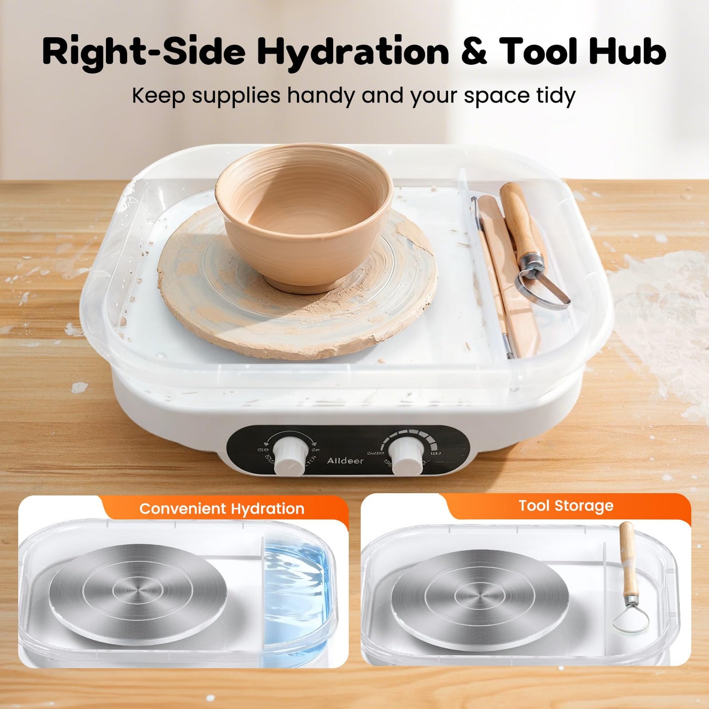 Alldeer Pottery Wheel for Adults, Kids, Teens, Beginner, Professional - 7" Turnable Eletric Clay Spinner with Adjustable Speed & Removable Tray, Ceramic Home Kit, DIY Set Gift for Artists & Hobbyists