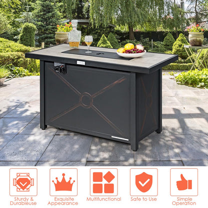 COSTWAY 42" Propane Fire Pit Table, 60,000 BTU Outdoor Rectangle Gas Fire Table W/Ceramic Tabletop, Lava Rock & PVC Cover Included, Stainless Steel Burner, Ideal for Backyard, Poolside