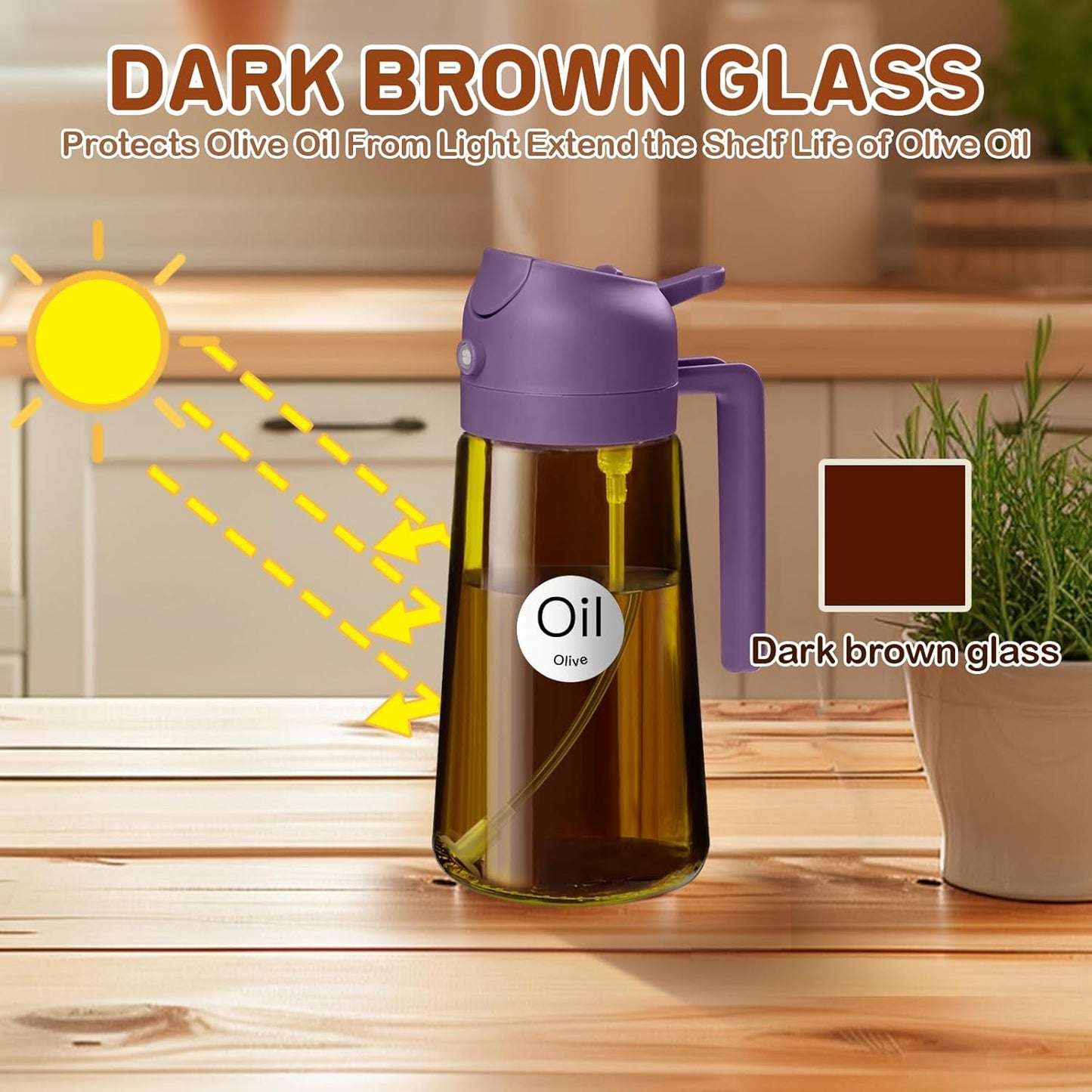 16oz/470ml 2 1 YARRAMATE Dark Brown Oil Sprayer for Cooking with Stickers, Food-grade Premium in Olive Oil Dispenser