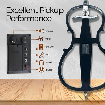 Verahaus Electric Cello 4/4 Full Size Ebony Fittings with Lightweight Cello Bag, Headphones, Bow, Bridge, Rosin, Cello for Beginners Adults(Metallic Black)