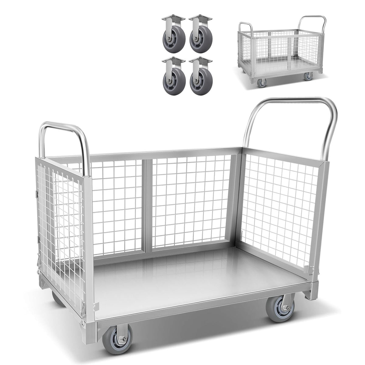 2200LBS Platform Truck Cart with Cage, 2200LBS Platform Truck Carts with Cage, 4-in-1 Multifunctional Truck Cart, for Warehouse Handling, Home, Commercial, Stall, Storage
