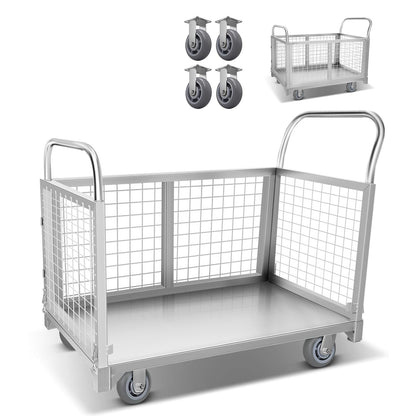 2200LBS Platform Truck Cart with Cage, 2200LBS Platform Truck Carts with Cage, 4-in-1 Multifunctional Truck Cart, for Warehouse Handling, Home, Commercial, Stall, Storage