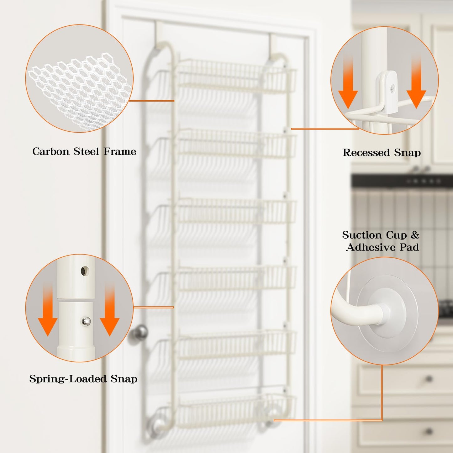MIAOLI Over The Door Pantry Organizers and Storage, 6-Tier Spice Rack, Home & Kitchen Storage Shelves for Cabinet, Large Capacity Hanging Seasoning Organizer, Laundry Room Organization, Black