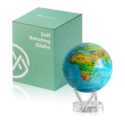 MOVA Globe - Ocean Blue Relief Prestige (8.5") | Solar-Powered Rotating World Globe with Terrain Detail | No Batteries or Cords | Elegant Desk Décor or Educational Gift