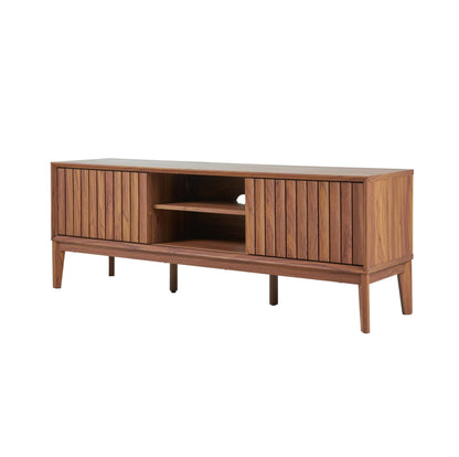 JONATHAN Y Gennaro 58" Mid-Century Wood TV Stand Media Console with Slatted Sliding Doors, Entertainment Center for Living Room with Adjustable Shelves and Cable Management, Walnut TVS1000B