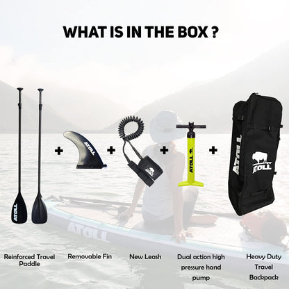 Atoll Inflatable Paddle Board with Premium SUP Stand Up Paddle Board Accessories & Back Pack, Non-Slip Comfort Deck for Unisex Adult - 11ft (Desert Sand)