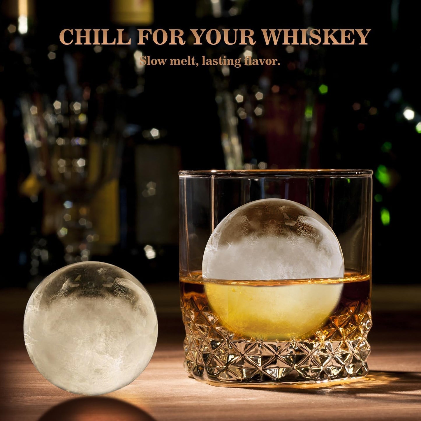 Whiskey Ice Cubes Mold 2 Pack - Round Ice Cube Mold & Ice Ball Maker Set with Storage Bin, Ice Cube Trays with Lid, Tongs for Bourbon & Cocktails, Gifts for Whiskey Lover