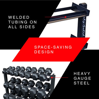 Body-Solid (GDR363) 3-Tier Horizontal Dumbbell Rack Stand Only, Weight Rack Stores 10 Pairs Hex Dumbbells from 5-50 lbs, Home Gym Dumbell Organizer Racks
