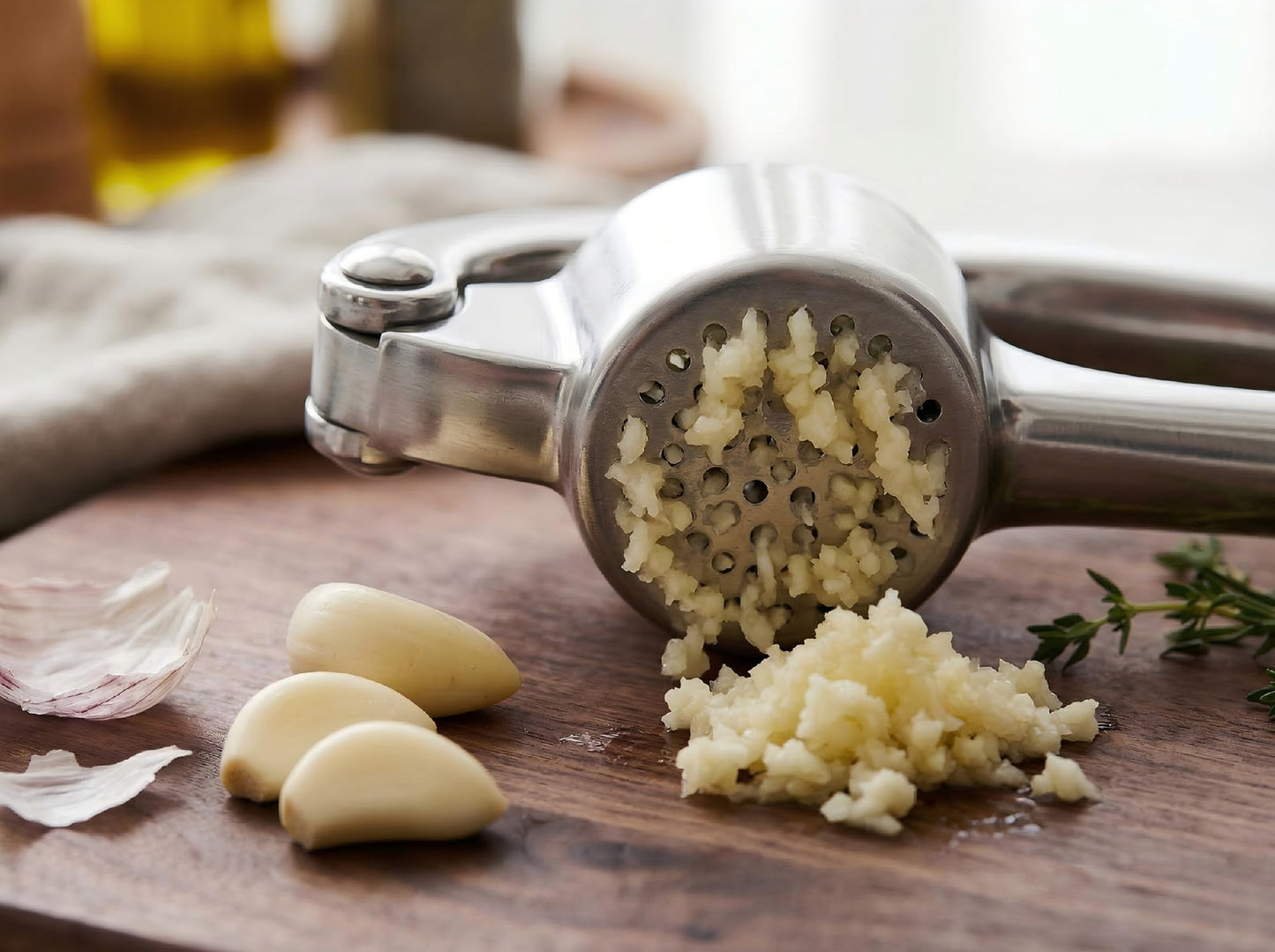 Heavy Duty Zinc Alloy Garlic Press & Mincer - Professional Rust-Proof Crusher for Garlic, Ginger and Nuts - Ergonomic Easy Squeeze Kitchen Gadget
