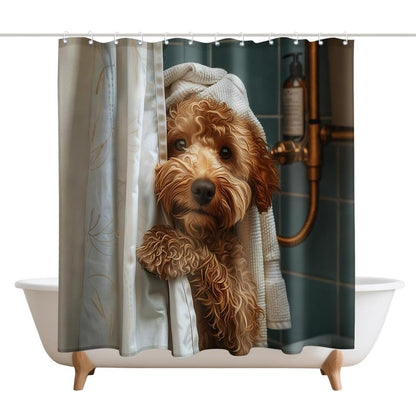 XMWYTJ Cute Teddy Dog Shower Curtains Funny Dog Barn Door Decor Polyester Fabric Waterproof Bathroom Curtains Set with 12 Hooks,71 X 71 Inches