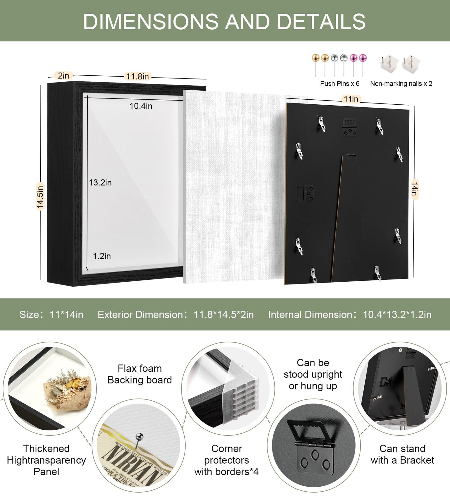 RTZQQIN 11x14 Shadow Box Display Case Picture Frame with Soft Linen Back, Large Deep Black Shadow Box 11x14 for Flowers Medal Display Case Jersey pet Graduation Memorabilia Baby Ltems Crafts Photos