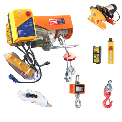 Electrical Gantry Crane 2000 LBS - 8.53 FT Wide，Adjustatable Crane with Electrical Hoist, Garage Crane 1T with Manual Hoist, Trolley, Scale, Sling, Shackle, Hook, Hammerlock Coupling (8.5 FT Width)