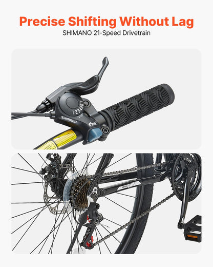 VEVOR Mountain Bike, 29 inch MTB Bicycle with Front Suspension, 21 Speeds Shimano Twist Shifting, Dual Disc Brakes, Aluminum Alloy Frame, for Men/Women