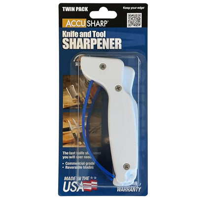 AccuSharp Hand-Held Carbide Blade Sharpener, Kitchen Knife and Chef Knife Sharpener, Professional Chef Grade Sharpening Tool, Restore and Hone Straight & Serrated Knives, 2-Pack, White