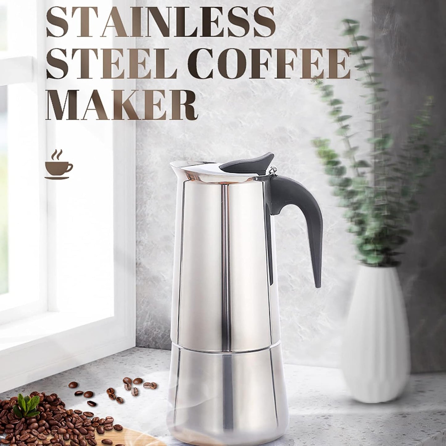 Atyhao Electric Coffee Maker, Food Grade Stainless Steel Moka Pot for Home and Outdoor Camping (100ml)