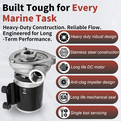 50840-0012 12V ‎29.7GPM Low Pressure Marine Centrifugal Pump Replacement for 50840-0012 Cyclon Centrifugal Pump 8.7Psi 3/4"NPT Stainless Steel Electric Water Pump for Marine & RV