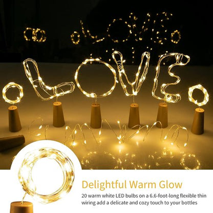Brightown Wine Bottle Lights - 20 Pack LED Cork Lights | Waterproof Silver Wire Fairy Lights for Parties & Weddings