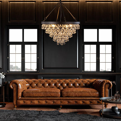 Wellmet Modern Crystal Chandeliers, 6 Lights Black Chandeliers for Dining Room, Farmhouse Ceiling Light Fixture for Foyer, Bedroom, Living Room, Entryway, Kitchen Island, 20”Dia