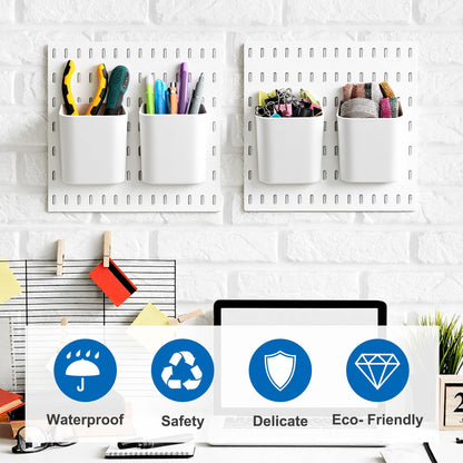 xozeooeu 5 Pcs Pegboard Cups with Hooks, White Peg Board Organizer Bins, 3.35x2.76x3.1 Inch Storage Containers for Garage Workshop Office