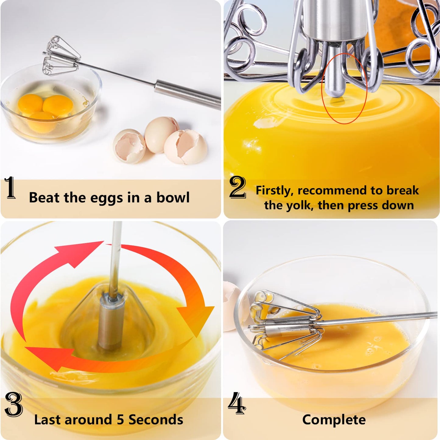 Newness Whizzy Whisk, Stainless Steel Semi Automatic Blender for Home -Versatile Tool for Egg Beater, Milk Frother, Hand Push Whisk - Kitchen Utensil for Blending, Whisking, Beating & Stirring