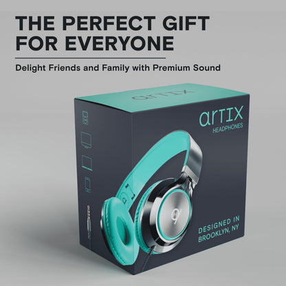 ARTIX CL750 Wired Headphones with Mic & Volume Control — Noise Isolating On-Ear Headphones for Computer and Laptop Wired, Plug in Corded Headphone Over Ear with Wire (Foldable, Aux Jack 3.5mm)