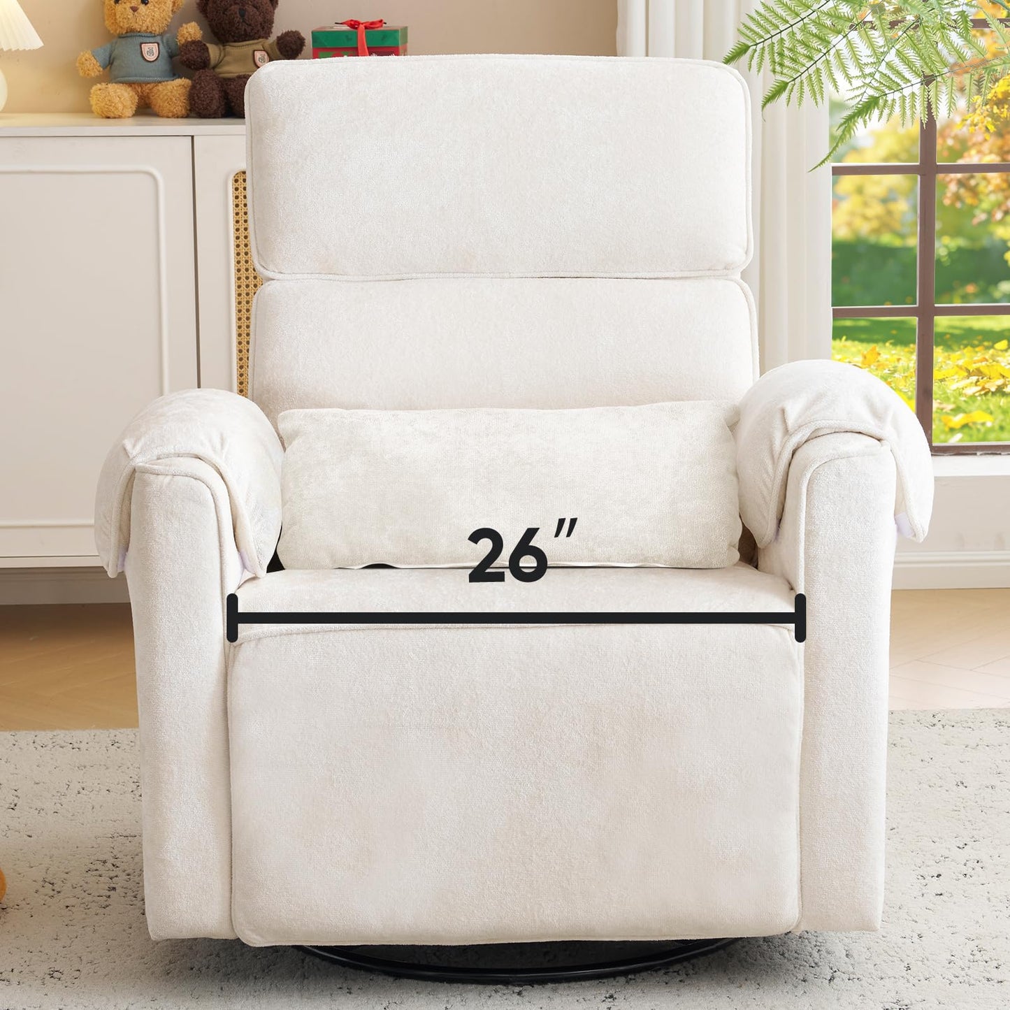 Rhevoy Oversized Power Rocker Recliner Chair, 26" Extra Wide Swivel Recliner with Adjustable Headrest, Chenille Glider Rocking Nursery Chair with Overstuffed Armrest, USB Ports, Cream