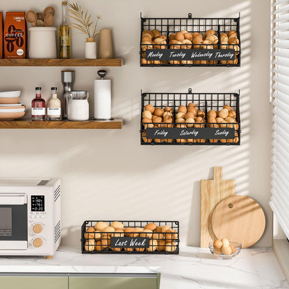 keomaisyto Egg Holder Countertop with 5 Dividers & DIY Nameplate to Separate Eggs, 3 Tier Stackable Wire Storage Baskets for Gathering Fresh Eggs, XXL Large Egg Rack, Wall-Mounted (Patent Pending)