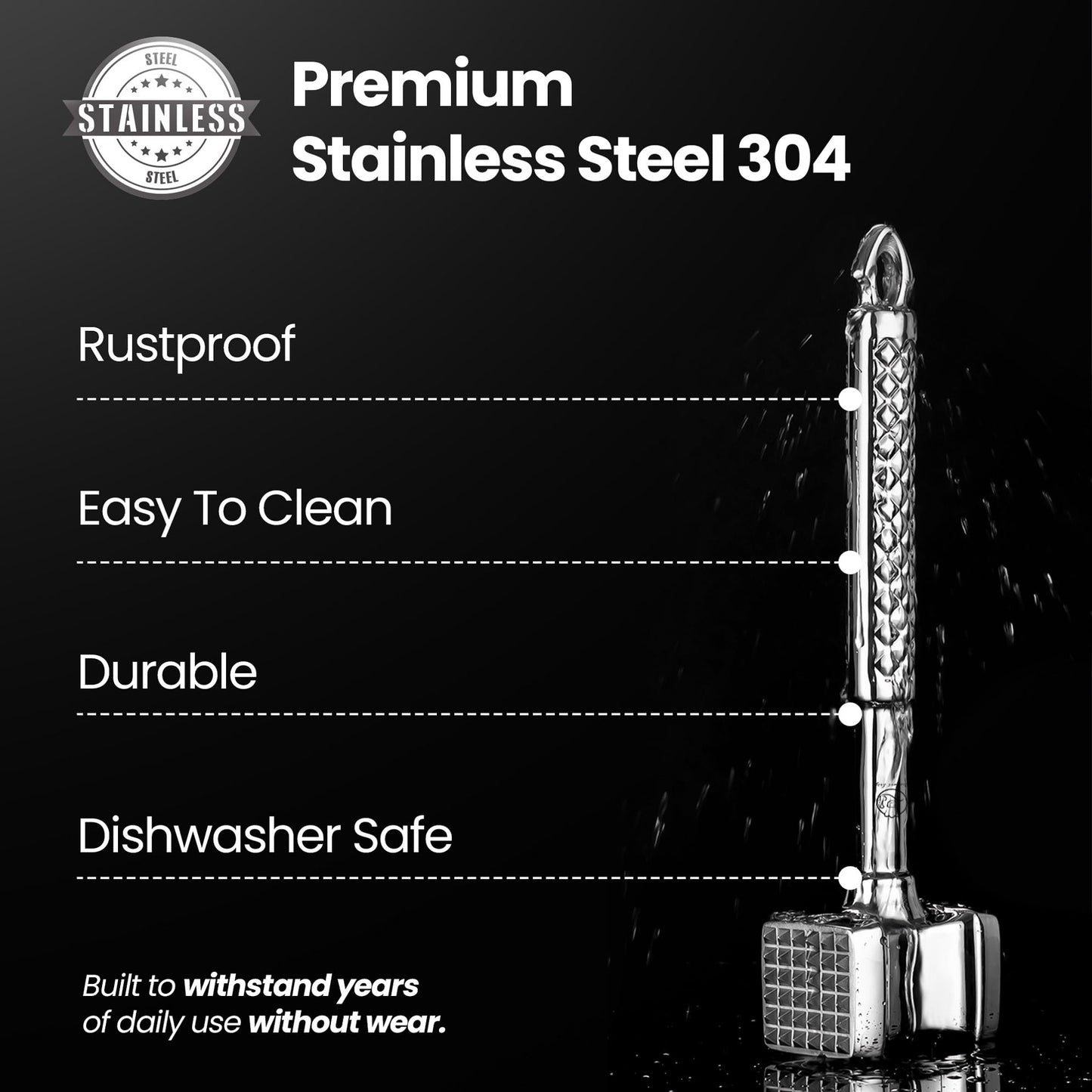 Stainless Steel Meat Tenderizer Tool, Premium Meat Mallet with Non-Slip Grip, Dual-sided Kitchen Mallet Ideal for Tenderizing Steak, Poultry & Chicken Cutlet, Dishwasher Safe with Lifetime Replacement