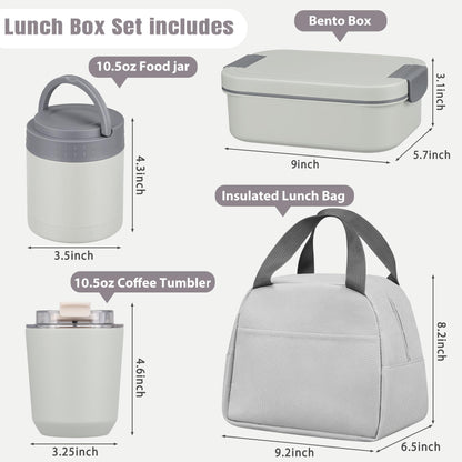 Large Bento Lunch Box Set for Adults Kids Women with 10.5oz Soup Thermo,Coffee Tumblers Men Girls Boys Teenagers Leak-Proof Lunch Food Containers with Lunch Bag