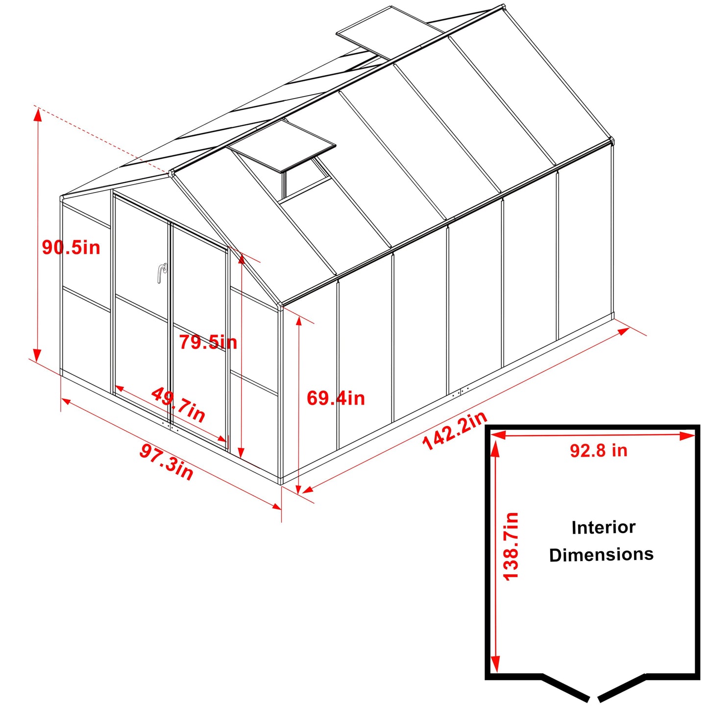 VEIKOU 8x12 FT Polycarbonate Greenhouse for Outdoors, Outdoor Greenhouse Kit with 2 Adjustable Vents, Riveted Structure, Aluminum Frame, Walk-in Green House for Backyard, Garden, Gray