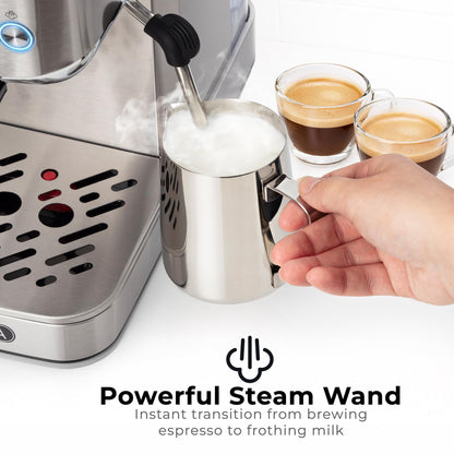 Zulay Kitchen Magia Compact Espresso Machine – 20 Bar Coffee Maker with Milk Frother Steam Wand, Latte & Cappuccino Maker, 1350W Fast Heating, 40oz Removable Water Tank, Stainless Steel – Silver