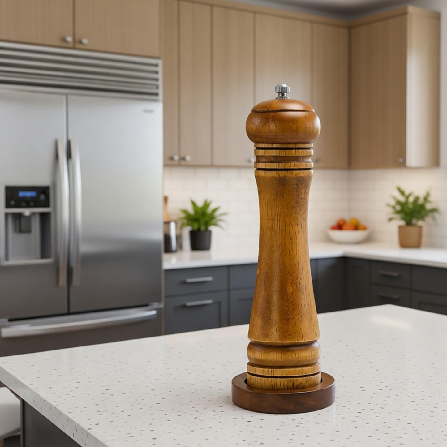 M JINGMEI Wood Salt and Pepper Grinder, Salt Grinder and Pepper Mill, Oak Wood Shakers with Adjustable Ceramic Grinders (8″ - 1 Pack with Tray)