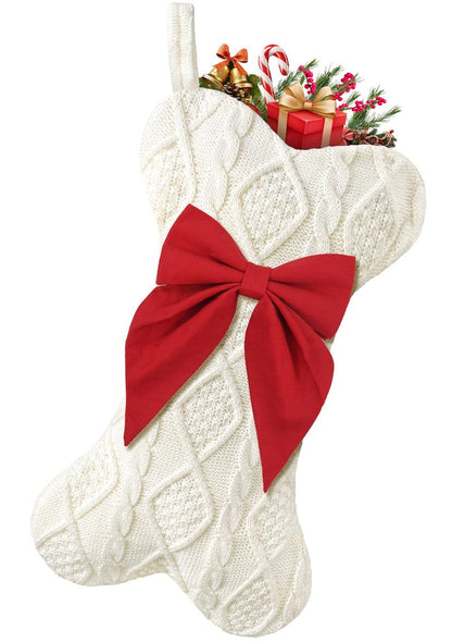 Paulmele Dog Christmas Stocking,Knit Pet White Large Christmas Stocking,Dog Bone Christmas Stockings for Dogs Puppys Pets,Hanging Bone with Bow (Red)