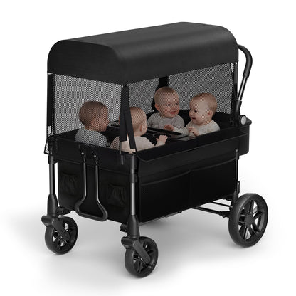 Fldofaves Wagon Stroller for Kids, 4-Seat Kid Wagon for Toddlers, Multi-Child Baby Wagon Stroller, Heavy-Duty Kids Wagon with Canopy, Large Foldable Toddler Stroller Wagon for Outdoor Travel