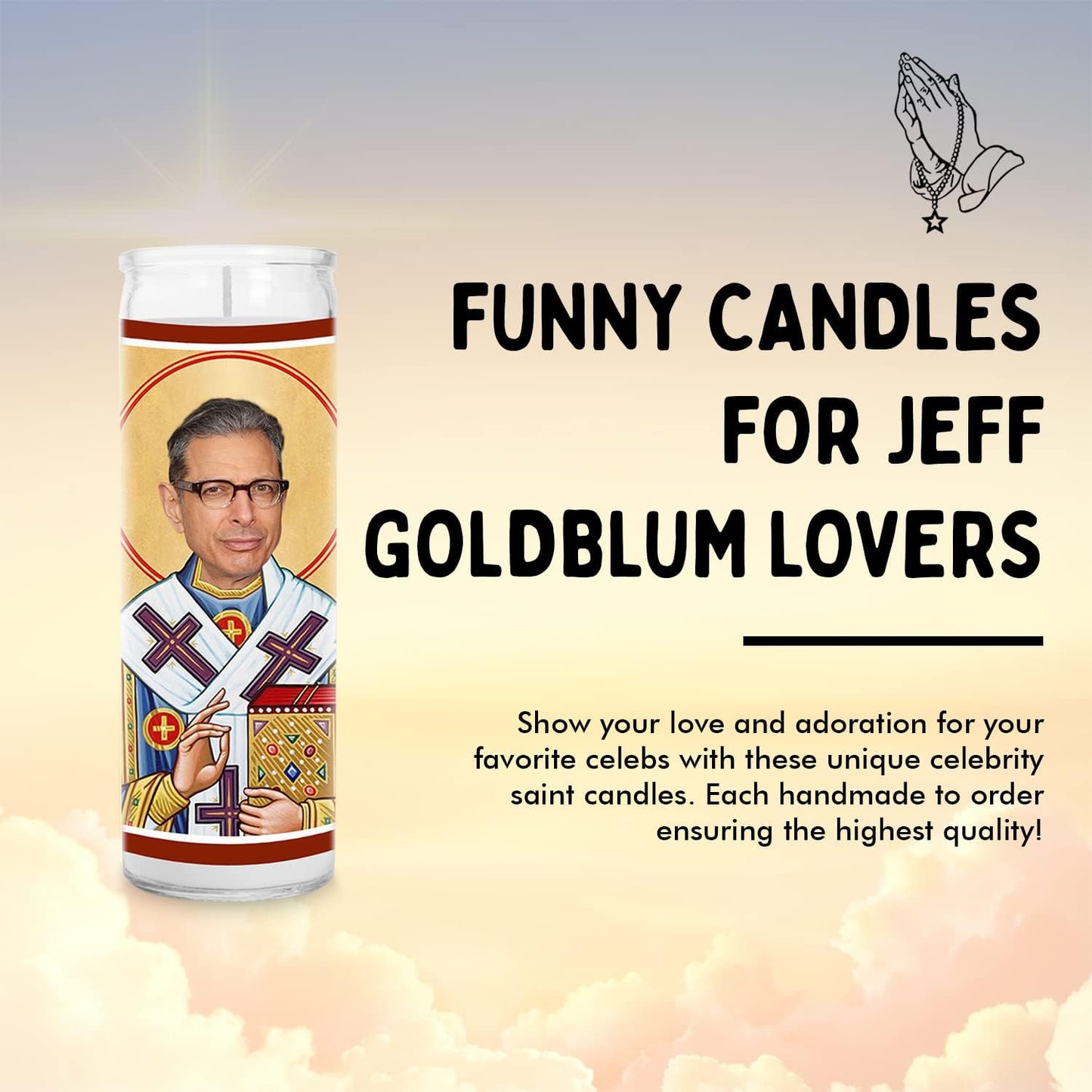 Goldblum Celebrity Glass Jar Candle – Unscented Handmade Soy Wax Votive Candle – Unique Gift for Movie Lovers – 8 Inch