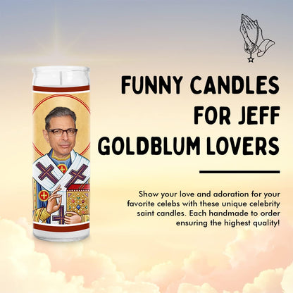 Goldblum Celebrity Glass Jar Candle – Unscented Handmade Soy Wax Votive Candle – Unique Gift for Movie Lovers – 8 Inch