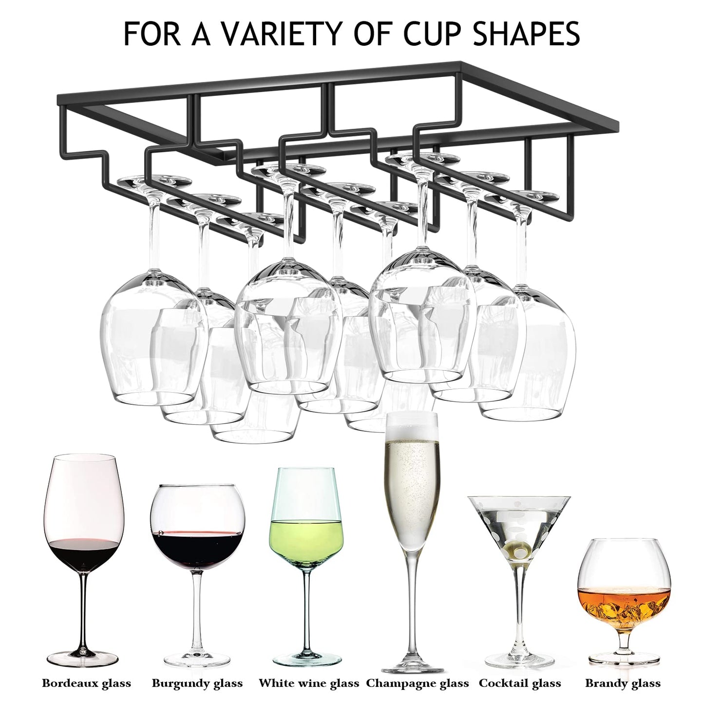 Wtiujhg Wine Glass Rack, 2 Pack Under Cabinet Stemware Rack Wine Glass Holder, 3 Rows Black Metal Wine Glass Storage Hanger Under Shelf for Cabinet Kitchen BarWtiujhg Wine Glass Rack, 2 Pack Under Cabinet Stemware Rack Wine Glass Holder, 3 Rows Black Meta