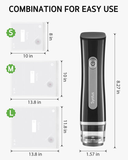 Syntus Vacuum Sealer Bags for Food, Food Storage Bags for Sous Vide Cooking Microwave Heating, Air Valve Zipper Bags & Zip Clips, 30 Bags (S+M+L) + 1 Black Vacuum Sealer