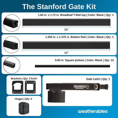 Weatherables 42 in. H x 5 ft. W Stanford Gate Kit – Aluminum Porch & Deck Railing Gate with Black Powder-Coated Finish, Adjustable Outdoor Entry Gate